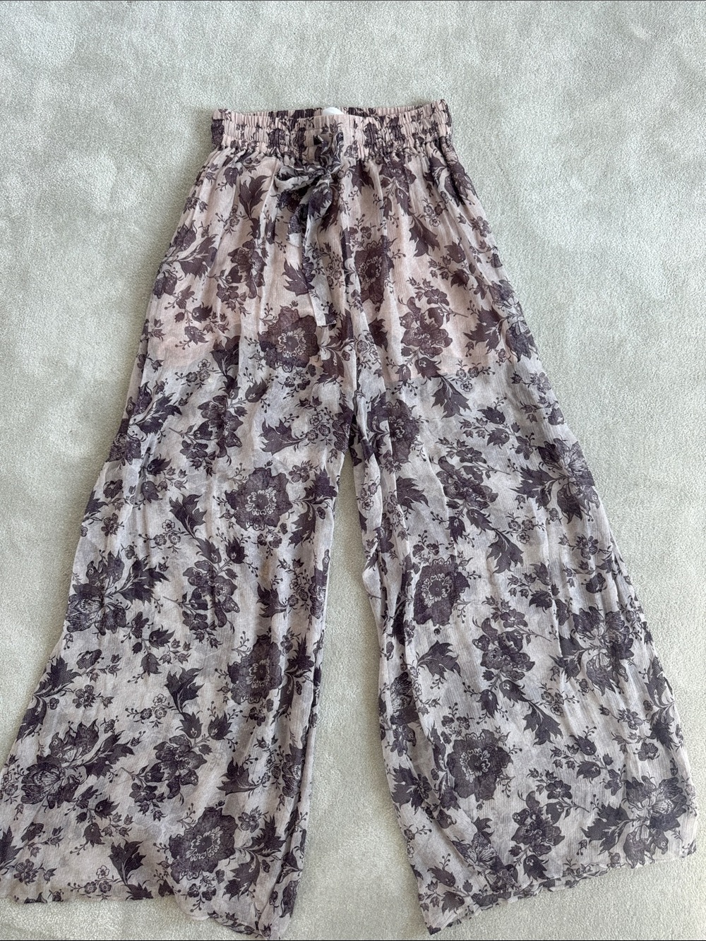 Zimmermann Floral Wide-Leg Lounge Pants - Taupe & Charcoal, size 0